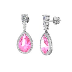Pembe kuvars ve beyaz zirkon 14 ayar beyaz altın küpe