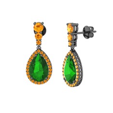 Nil Damlası Küpe - Yeşil kuvars ve sitrin 925 ayar siyah rodyum kaplama gümüş küpe #votpvf