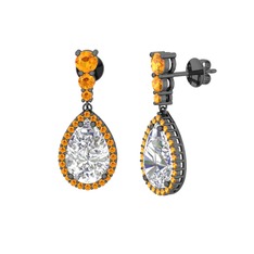 Nil Damlası Küpe - Swarovski ve sitrin 925 ayar siyah rodyum kaplama gümüş küpe #w1ujvq