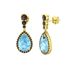 Nil Damlası Küpe - Akuamarin ve dumanlı kuvars 18 ayar altın küpe #w4eh0u