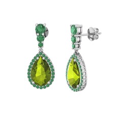 Peridot ve kök zümrüt 8 ayar beyaz altın küpe
