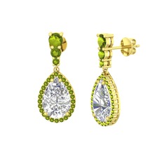 Beyaz zirkon ve peridot 14 ayar altın küpe