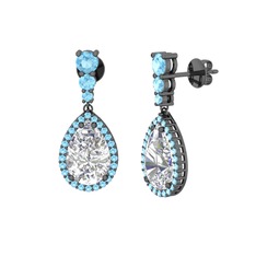Swarovski ve akuamarin 925 ayar siyah rodyum kaplama gümüş küpe