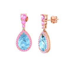 Nil Damlası Küpe - Akuamarin ve pembe kuvars 18 ayar rose altın küpe #wldrqc