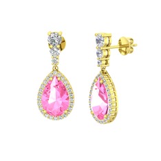 Nil Damlası Küpe - Pembe kuvars ve beyaz zirkon 8 ayar altın küpe #wye2ja