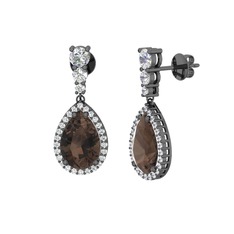 Nil Damlası Küpe - Dumanlı kuvars ve swarovski 925 ayar siyah rodyum kaplama gümüş küpe #xd8k02