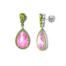 Nil Damlası Küpe - Pembe kuvars ve peridot 18 ayar beyaz altın küpe #xj9jyn