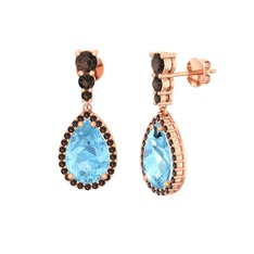 Nil Damlası Küpe - Akuamarin ve dumanlı kuvars 8 ayar rose altın küpe #xz45tx