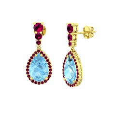 Akuamarin ve rodolit garnet 18 ayar altın küpe