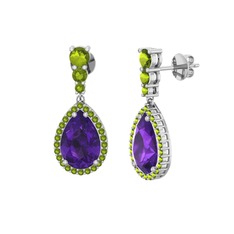 Nil Damlası Küpe - Ametist ve peridot 18 ayar beyaz altın küpe #ysddkx