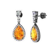 Nil Damlası Küpe - Sitrin ve swarovski 925 ayar siyah rodyum kaplama gümüş küpe #z9twyz