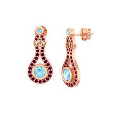 Lale Küpe - Akuamarin ve rodolit garnet 925 ayar rose altın kaplama gümüş küpe #109cjz4