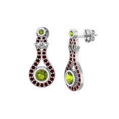 Lale Küpe - Peridot ve garnet 18 ayar beyaz altın küpe #10d71v0