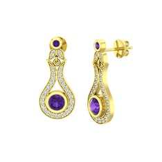 Lale Küpe - Ametist ve swarovski 8 ayar altın küpe #10zeh09