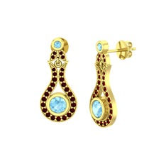 Akuamarin ve garnet 14 ayar altın küpe