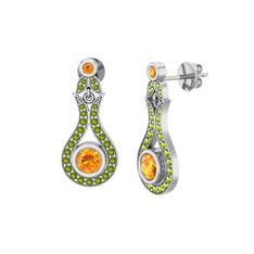 Lale Küpe - Sitrin ve peridot 18 ayar beyaz altın küpe #117340e
