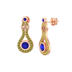 Lab safir ve peridot 8 ayar rose altın küpe