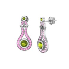 Lale Küpe - Peridot ve pembe kuvars 925 ayar gümüş küpe #12yy1gh