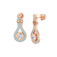 Swarovski ve akuamarin 18 ayar rose altın küpe