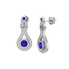 Lale Küpe - Lab safir ve swarovski 14 ayar beyaz altın küpe #1407m0y