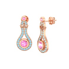 Lale Küpe - Pembe kuvars ve akuamarin 14 ayar rose altın küpe #1417pp6