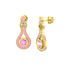 Pembe kuvars 18 ayar altın küpe