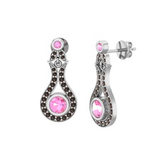 Pembe kuvars ve dumanlı kuvars 14 ayar beyaz altın küpe
