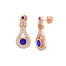 Lale Küpe - Lab safir ve swarovski 18 ayar rose altın küpe #15ywj8b