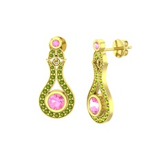Lale Küpe - Pembe kuvars ve peridot 925 ayar altın kaplama gümüş küpe #16w46s9