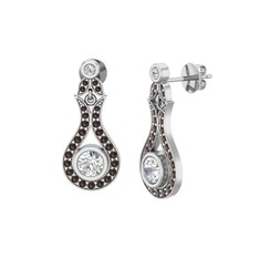 Swarovski ve dumanlı kuvars 18 ayar beyaz altın küpe