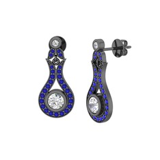 Swarovski ve lab safir 925 ayar siyah rodyum kaplama gümüş küpe