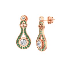 Swarovski ve kök zümrüt 14 ayar rose altın küpe