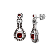 Garnet ve dumanlı kuvars 18 ayar beyaz altın küpe