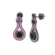 Lale Küpe - Siyah zirkon ve pembe kuvars 925 ayar siyah rodyum kaplama gümüş küpe #19dfocl