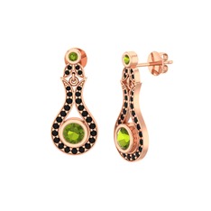 Lale Küpe - Peridot ve siyah zirkon 18 ayar rose altın küpe #19noxuv