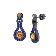 Lale Küpe - Sitrin ve lab safir 925 ayar siyah rodyum kaplama gümüş küpe #1ay2nbh