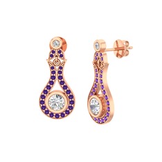 Lale Küpe - Swarovski ve ametist 8 ayar rose altın küpe #1az7n1