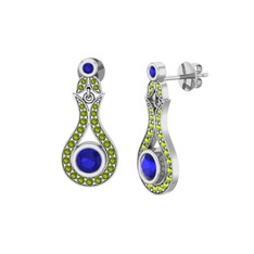 Lab safir ve peridot 14 ayar beyaz altın küpe