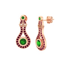 Lale Küpe - Yeşil kuvars ve rodolit garnet 14 ayar rose altın küpe #1d9vy6s