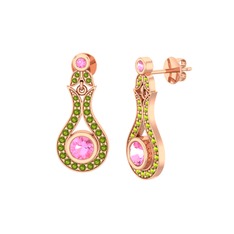 Lale Küpe - Pembe kuvars ve peridot 925 ayar rose altın kaplama gümüş küpe #1df4sa