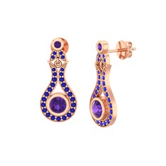 Lale Küpe - Ametist ve lab safir 8 ayar rose altın küpe #1dh9m5c