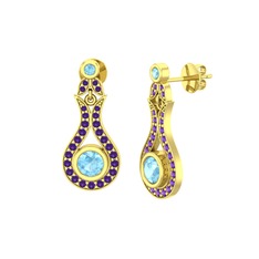 Lale Küpe - Akuamarin ve ametist 18 ayar altın küpe #1dpg9jr