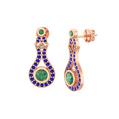 Kök zümrüt ve lab safir 8 ayar rose altın küpe