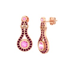 Pembe kuvars ve rodolit garnet 8 ayar rose altın küpe