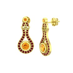 Lale Küpe - Sitrin ve kök yakut 18 ayar altın küpe #1e7verg