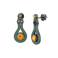 Lale Küpe - Sitrin ve kök zümrüt 925 ayar siyah rodyum kaplama gümüş küpe #1f51fqs