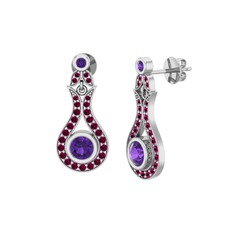 Lale Küpe - Ametist ve rodolit garnet 14 ayar beyaz altın küpe #1i5ldl8