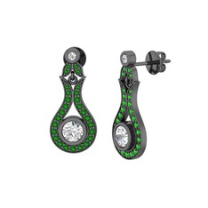 Lale Küpe - Swarovski ve yeşil kuvars 925 ayar siyah rodyum kaplama gümüş küpe #1idj2go