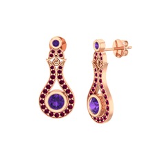 Ametist ve rodolit garnet 18 ayar rose altın küpe
