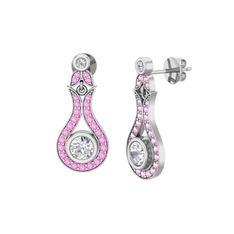 Swarovski ve pembe kuvars 8 ayar beyaz altın küpe